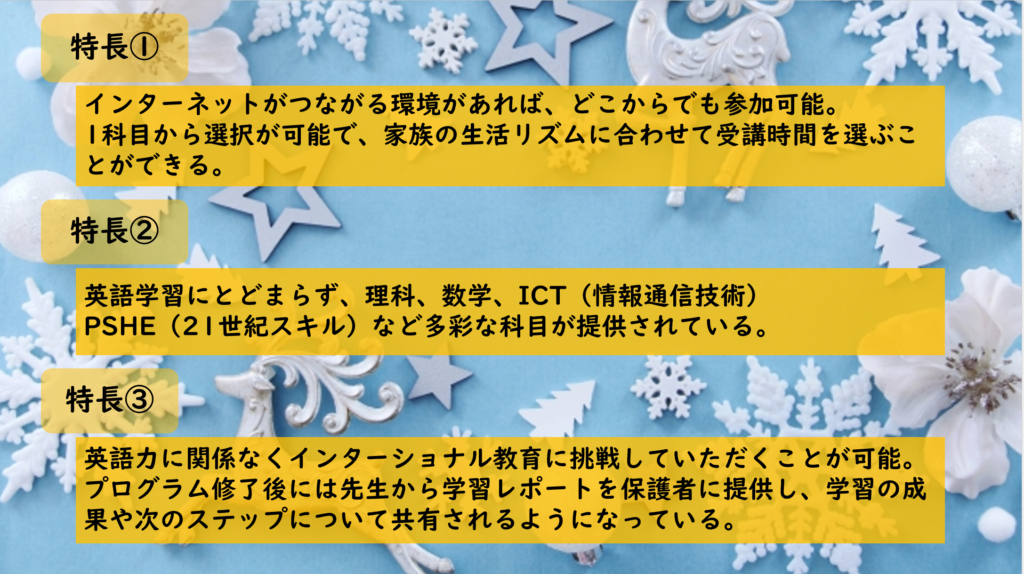 Nisaiのオンラインウィンタースクールの特長