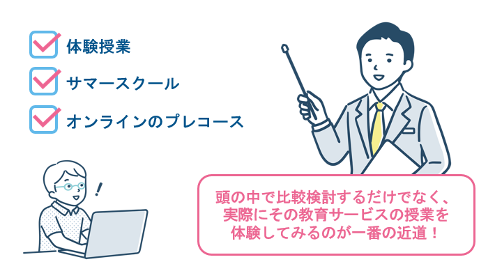 オンラインのプレコースなどで実際の学習カリキュラムを体験して比較する