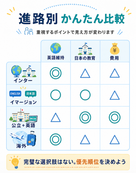 一目でわかる進路別の特徴とメリットの比較表
