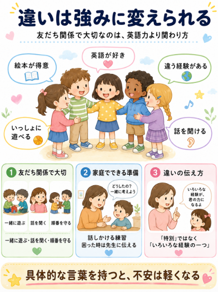 英語幼稚園出身という違いで友だち関係に影響しないか気になる