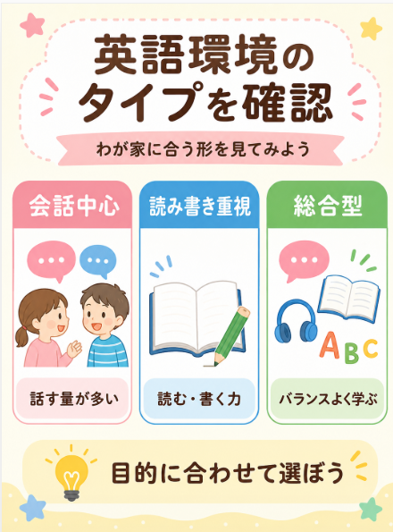 会話中心か読み書き重視かを確認せずに英語環境を選ばない
