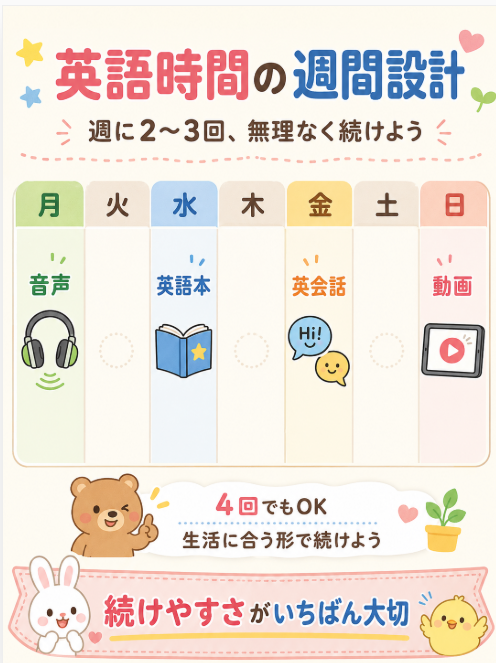 英語の読書 動画 音声 英会話の時間を週単位で決める

