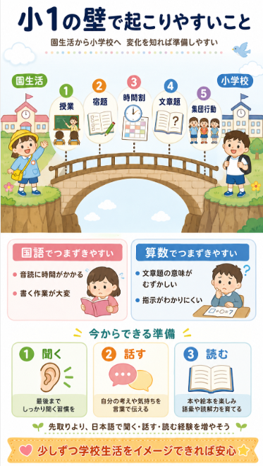 小1の崖で国語や算数の学習に困らないか気になる
