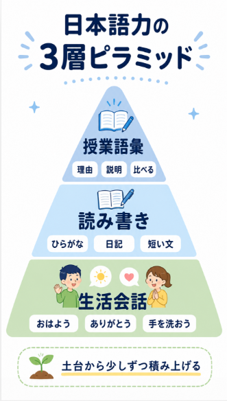 日本語力は生活会話 読み書き 授業語彙に分けて確認する