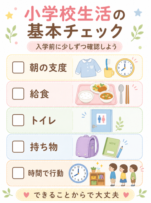 生活面の準備 朝の支度 給食 トイレ 持ち物管理を家庭で練習する