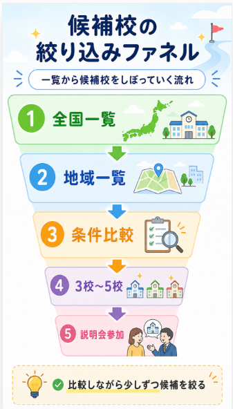 まず候補校を3校から5校に絞る