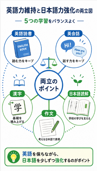 英語力を維持しながら日本語で学ぶ力を伸ばす
