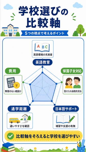 帰国子女枠や英語教育に強い学校も比較する
