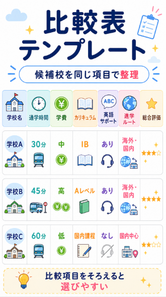 学校比較表を使って家庭ごとの優先順位を整理する