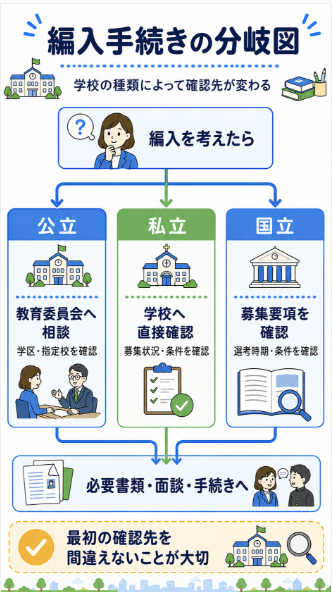 公立 私立 国立で異なる手続きと受け入れ条件
