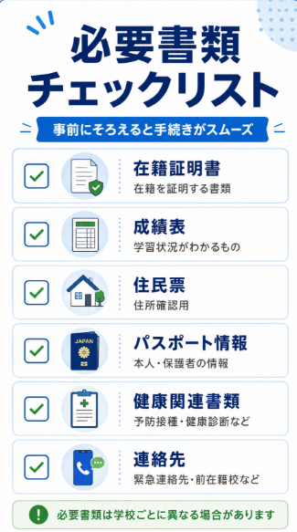 在籍証明書 成績表など必要書類を準備する
