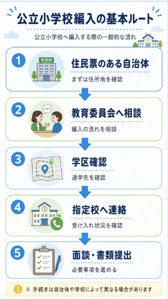 公立小学校なら住民票のある自治体で編入相談できる

