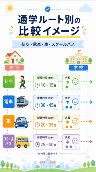 所在地と通学時間で比較する