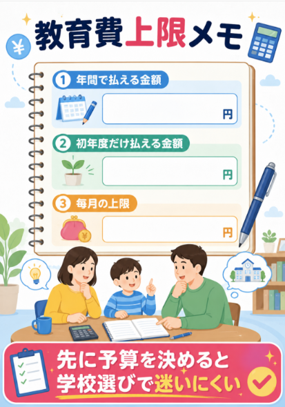 家庭の年間教育費の上限を書き出す