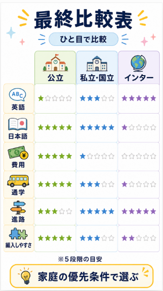 最終比較表で家庭に合う選択肢を絞る