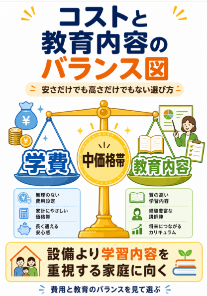 中価格帯は学費と教育内容のバランスを取りやすい
