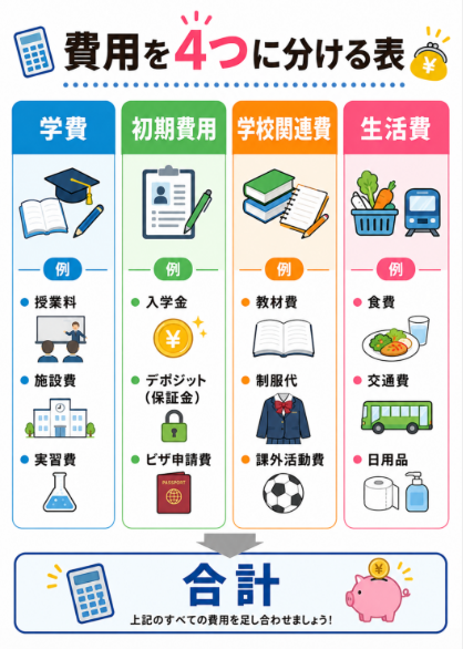 学費 入学金 デポジット 生活費を分けて確認する
