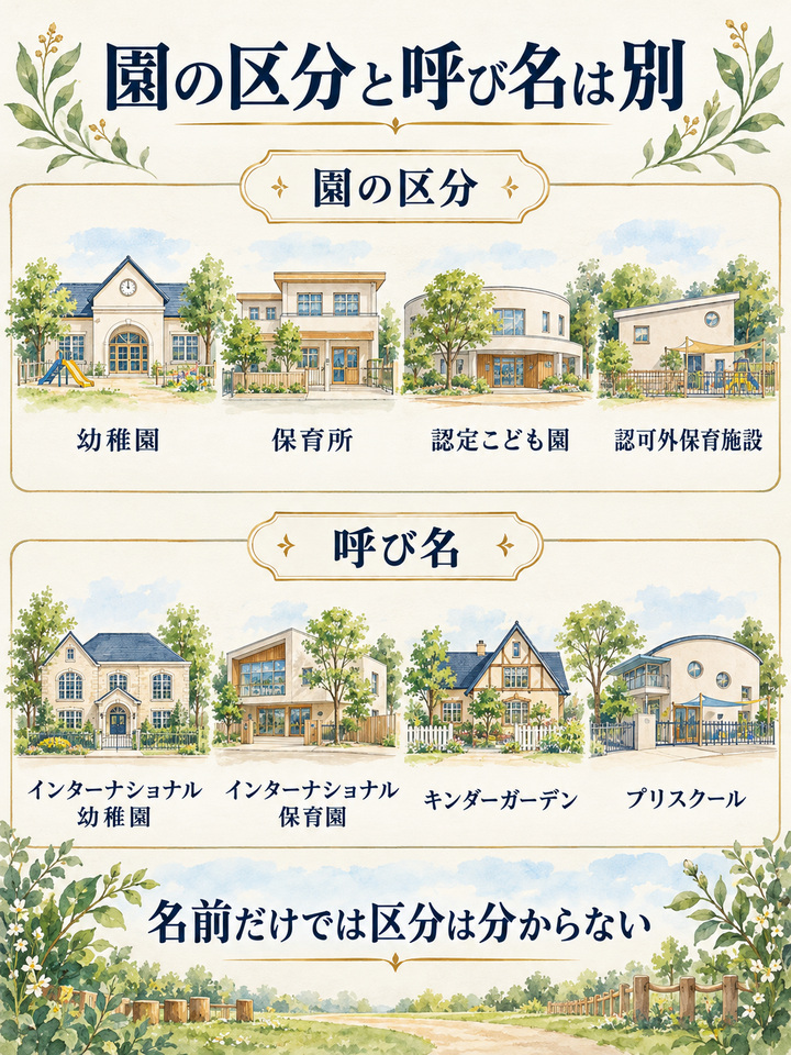 インターナショナル幼稚園、保育園、キンダーガーデンは、法律上の名前ではない