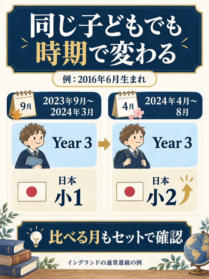 同じ子どもでも、時期によって日本の学年と1つずれて見える