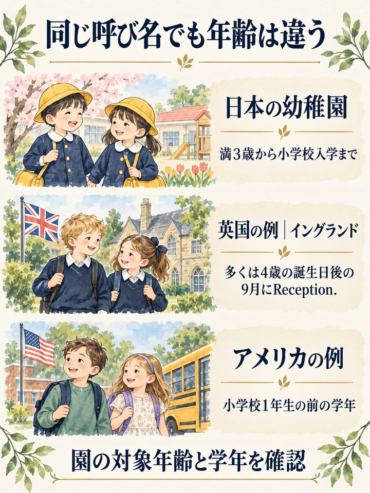 国によって、キンダーガーデンが指す年齢は違う