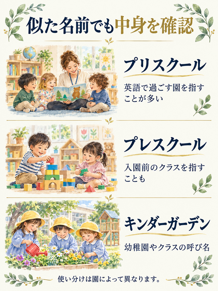 プリスクールとプレスクールは、同じものを指すとは限らない