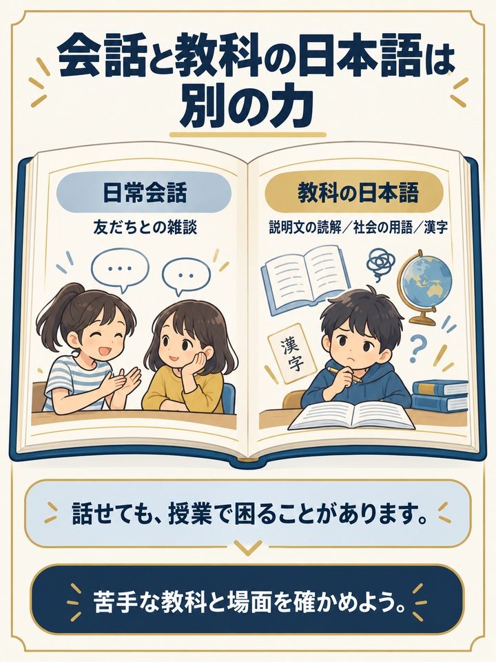 国語や社会の授業についていけず、自信をなくしている