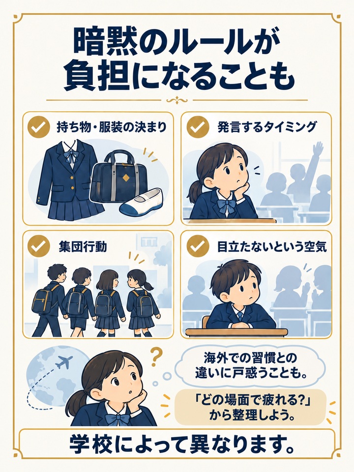 【原因1】 学校文化の違い、同調圧力と暗黙のルールへの戸惑い