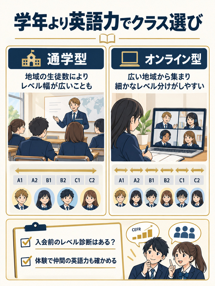 英語力に合ったクラス分けがあるか