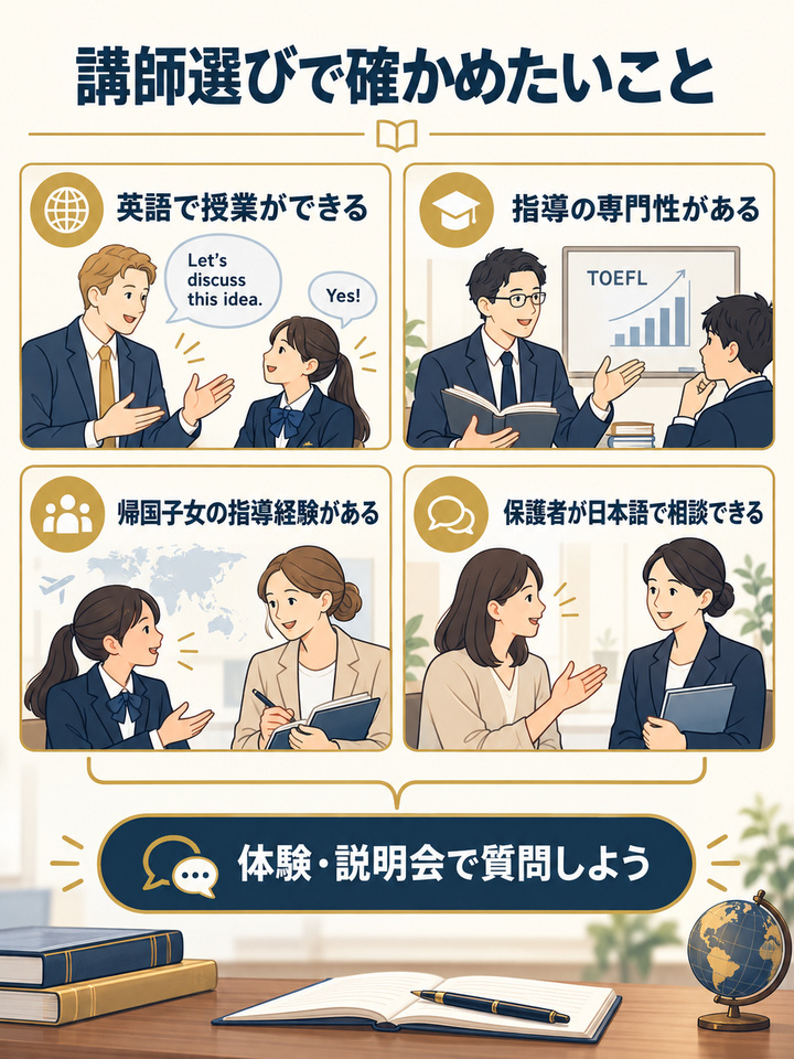 講師の質と、帰国子女への理解や指導実績
