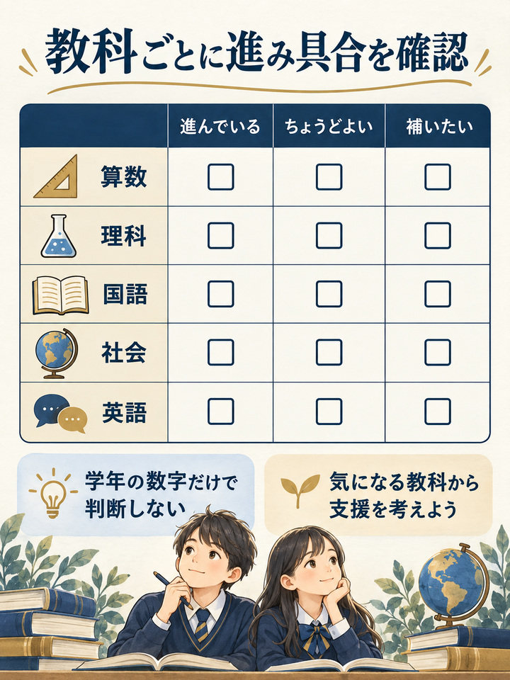 学年の違いより、教科ごとの学習内容の差に目を向ける