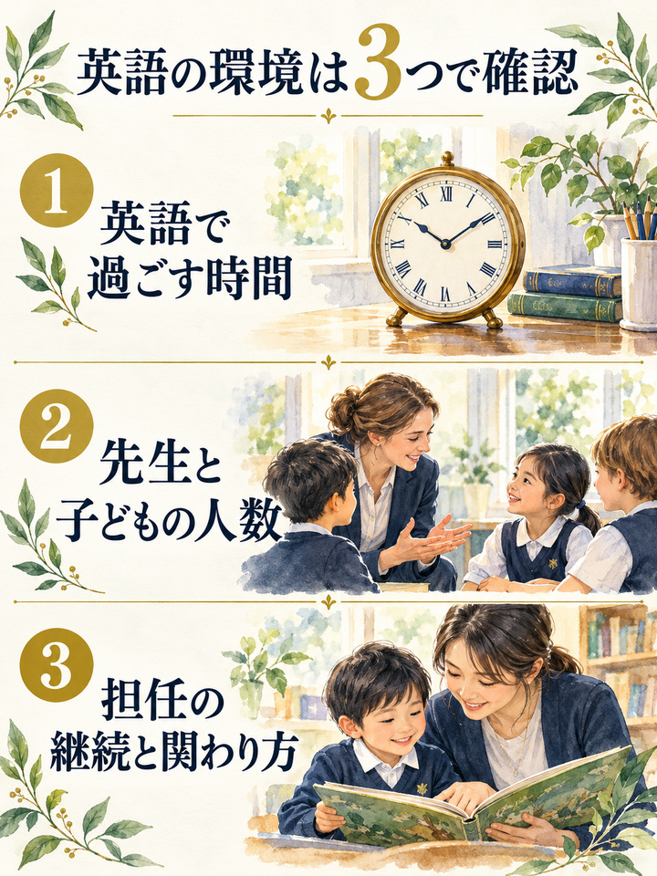 【基準2】 英語で過ごす時間と、先生の体制