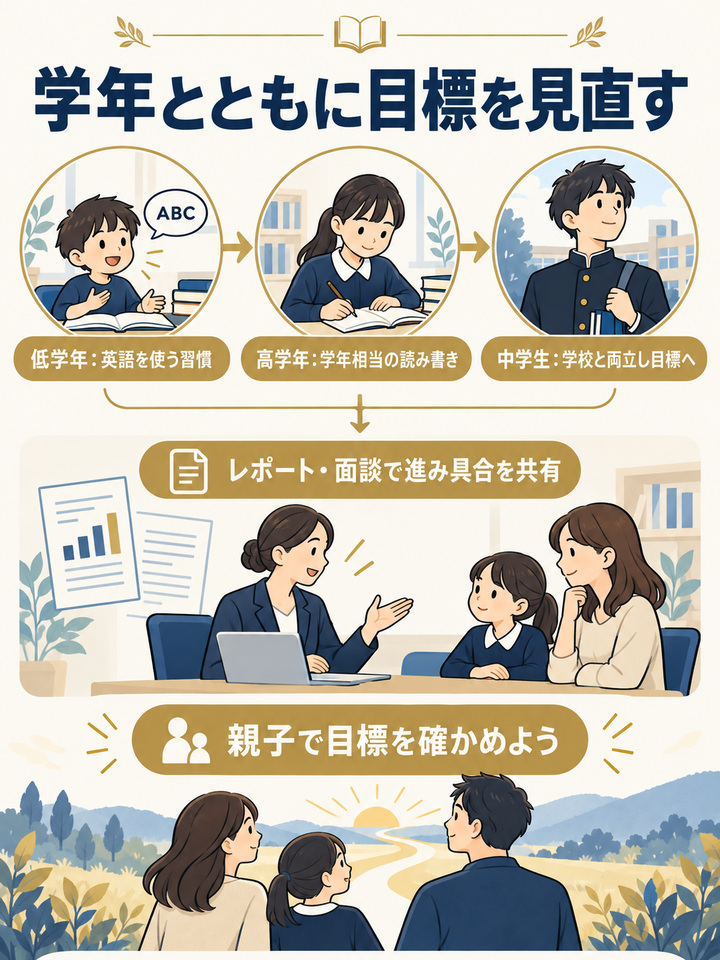 学年に合った目標と、保護者へのフォロー体制