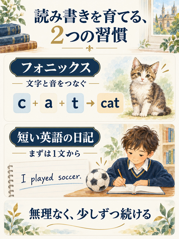 フォニックスと短い日記で、読み書きの力を育てる