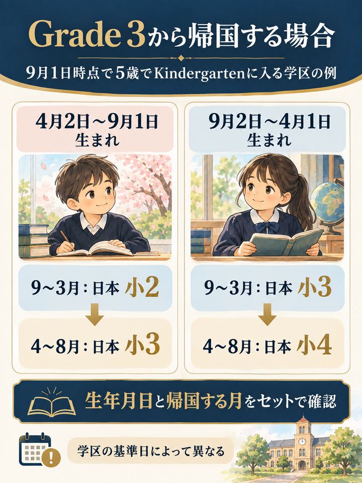 アメリカのGrade 3から帰国する場合