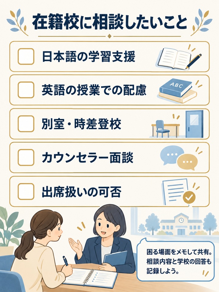 【選択肢1】 学校と相談して配慮や受け入れ体制を確認する