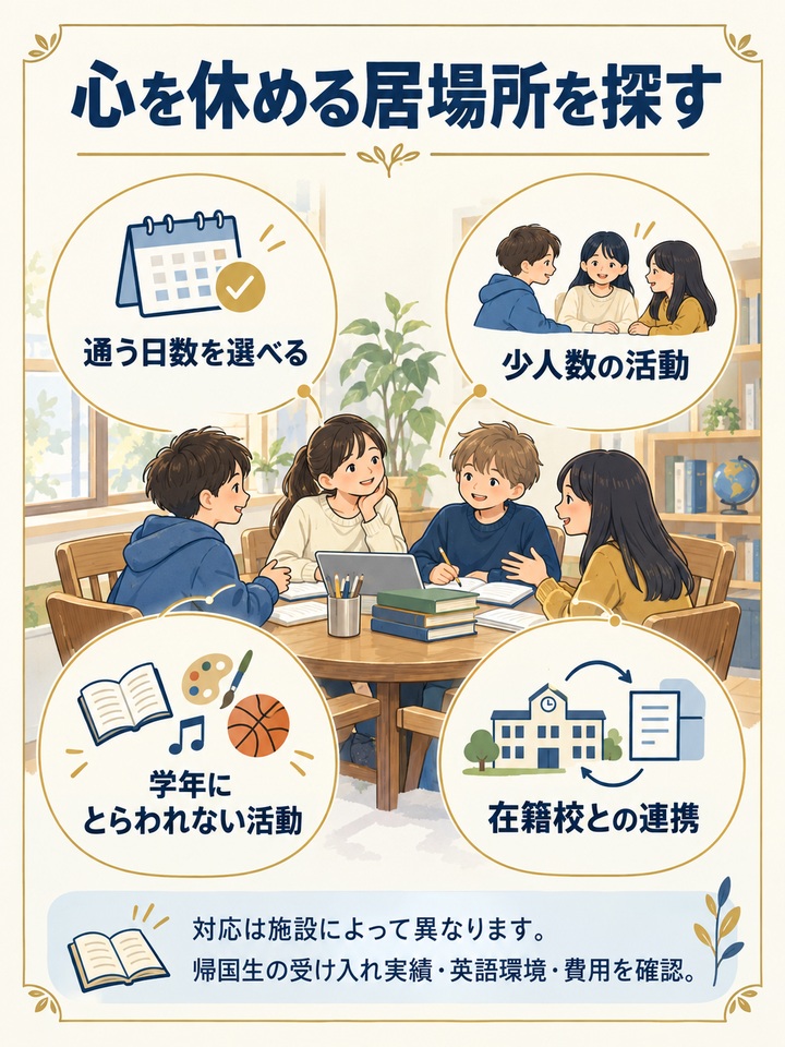 【選択肢3】 心を休ませる居場所としてフリースクールを活用することも検討する