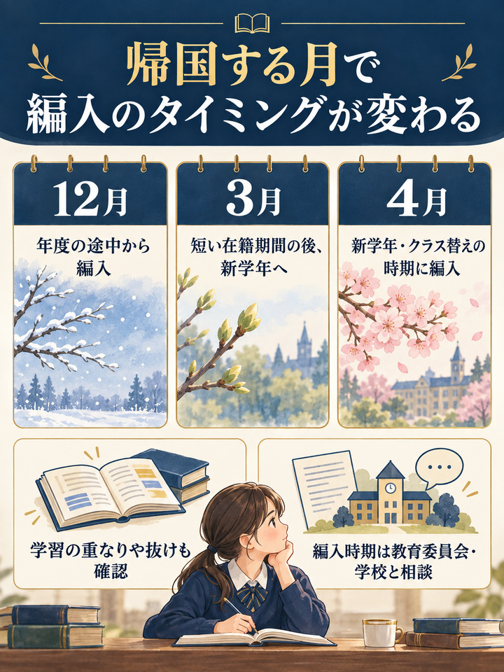 学年の途中、冬や春に帰国する場合