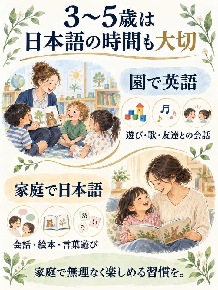 3歳から5歳で通い始める場合は、日本語との両立を考える