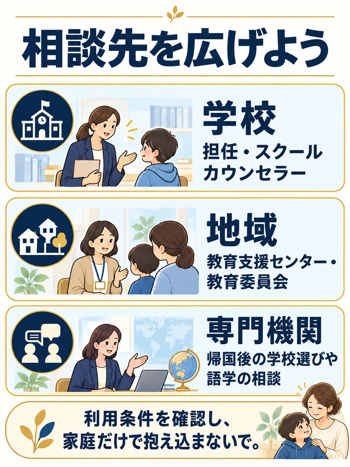 【選択肢4】 帰国子女に詳しい専門の相談窓口を利用する
