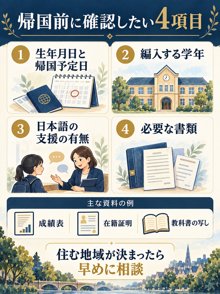 編入する学年を、教育委員会や学校に事前に確認する