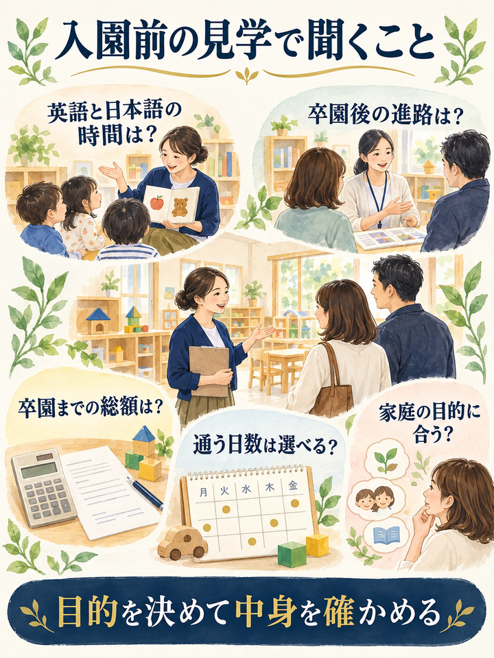 【入園前】 目的を決め、見学で英語と日本語の配分を確かめる