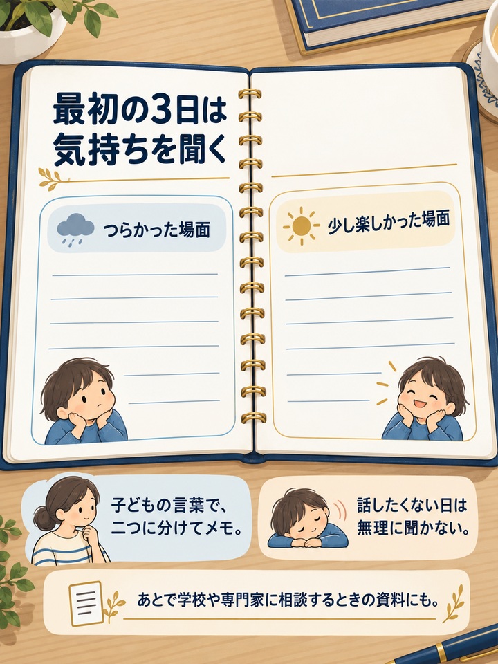 【1日目から3日目】 子どもの気持ちを聞いて書き出す