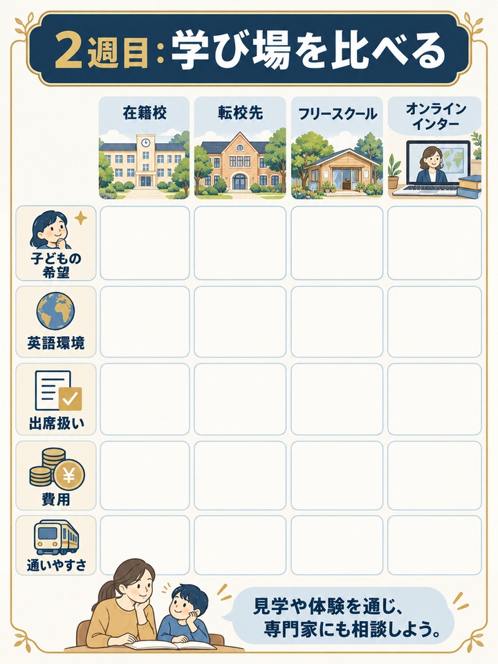 【2週目】 学び場の候補を比較して専門家に相談する