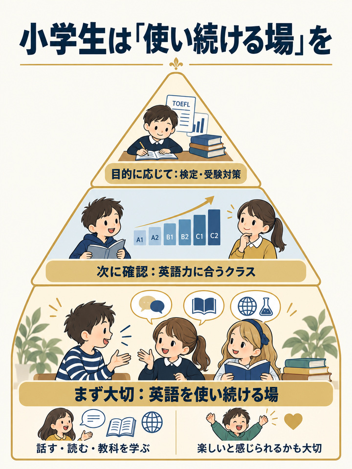 小学生は、英語を使い続ける場があるかを優先する
