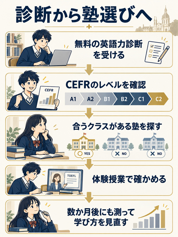 無料の英語力診断で、今のレベルを確かめてから選ぶ
